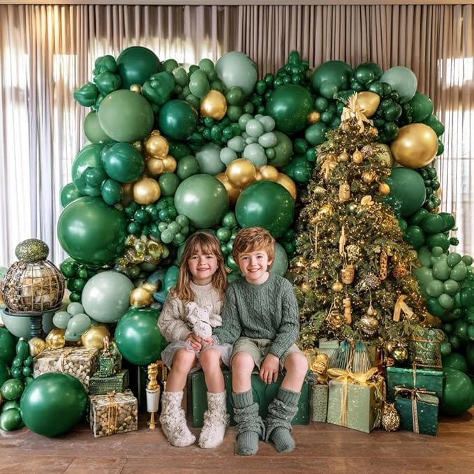 Green Gold Balloon Arch Kit - Double Stuffed Dark Emerald Green Gold Balloon Garland Forest Hunter Sage Metallic Balloons for Birthday Wedding Christmas Candy Graduation Baby Shower Party Decor