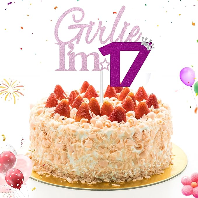 Girlie I'm 17 Cake Topper, 17th Birthday Decorations for Girl, Glitter Funny 17th Birthday Cake Topper, Girlie 17 Year Old Birthday Party Decoration Supplies