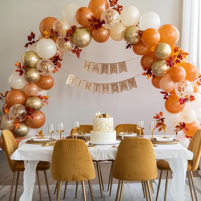 Fall Balloon Arch Kit, Orange balloon arch Thanksgiving Balloon Arch Garland with Sand Gold Burnt Orange Balloons for Birthday Little Pumpkin Wedding Fall Baby Shower Decorations