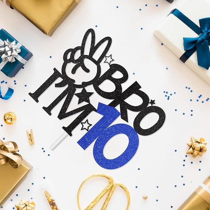 Bro I'm 10 Cake Topper, 10th Birthday Decorations for Boy, Glitter Funny 10th Birthday Cake Topper, Big Brother 10 Year Old Birthday Party Decoration Supplies