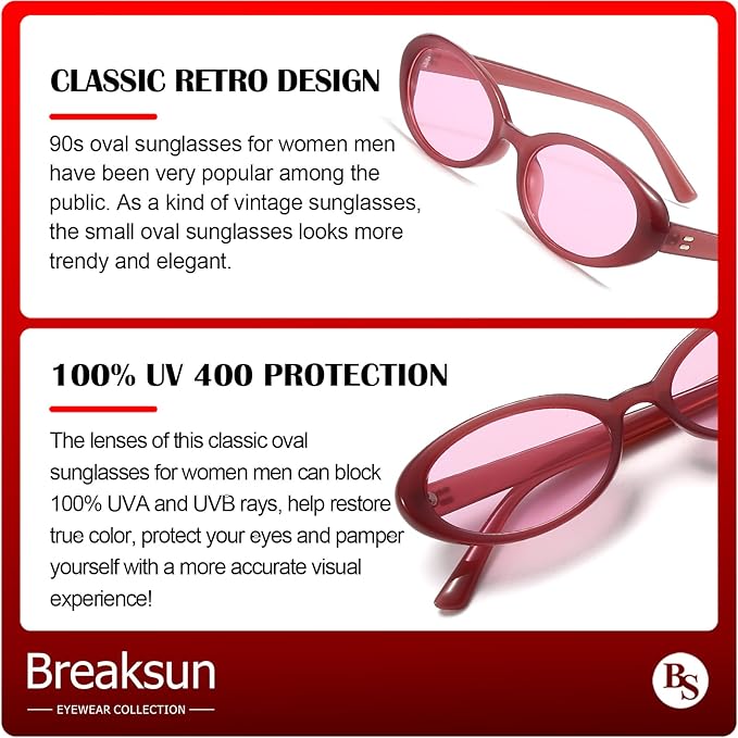 Retro Oval Sunglasses for Women Men Fashion Small Oval Sunglasses 90s Vintage Shades