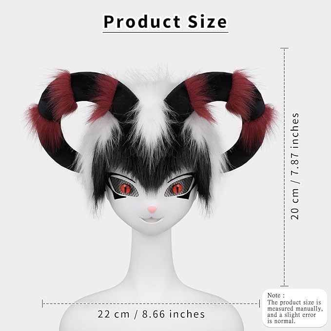 Faux Fur Animal Fox Cow Horn Face Mask for Masquerade Halloween Party Cosplay Costume Accessory