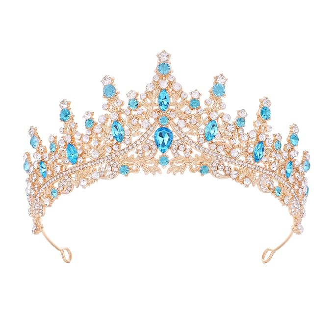 Blue Tiara for Women Crystal Queen Crowns Rhinestone Princess Tiaras for Girl Wedding Headband for Bride Hair Accessories for Halloween Costume Birthday Party Prom Mother's Gifts