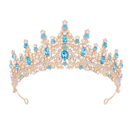 Blue Tiara for Women Crystal Queen Crowns Rhinestone Princess Tiaras for Girl Wedding Headband for Bride Hair Accessories for Halloween Costume Birthday Party Prom Mother's Gifts