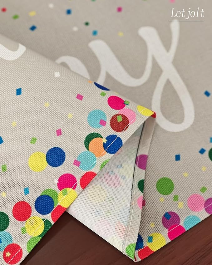 Letjolt Happy Birthday Table Runner 72 Inches Birthday Centerpieces for Tables Birth Day Party Sign Polka Dots Table Decoration, Grey