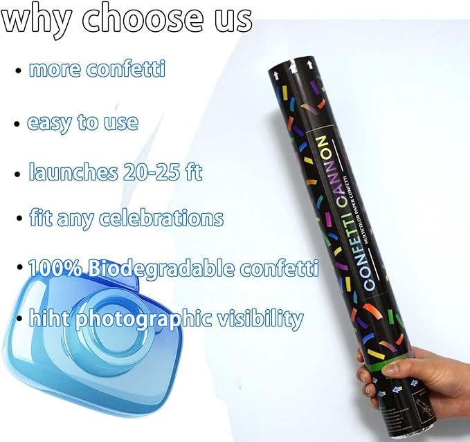 16 Inch [6 Pack] Biodegradable Confetti Cannon Party Poppers Party Supplies, Air Powered | Launches 20-25ft | Celebrations, New Year's Eve,Birthdays,Christmas and Weddings