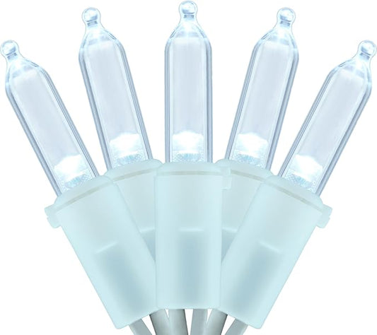 YULETIME 200 White LED Christmas Lights with White Wire, Pack of 2 Strands 33 Feet 100 Lights UL Certified Holiday String Light Set