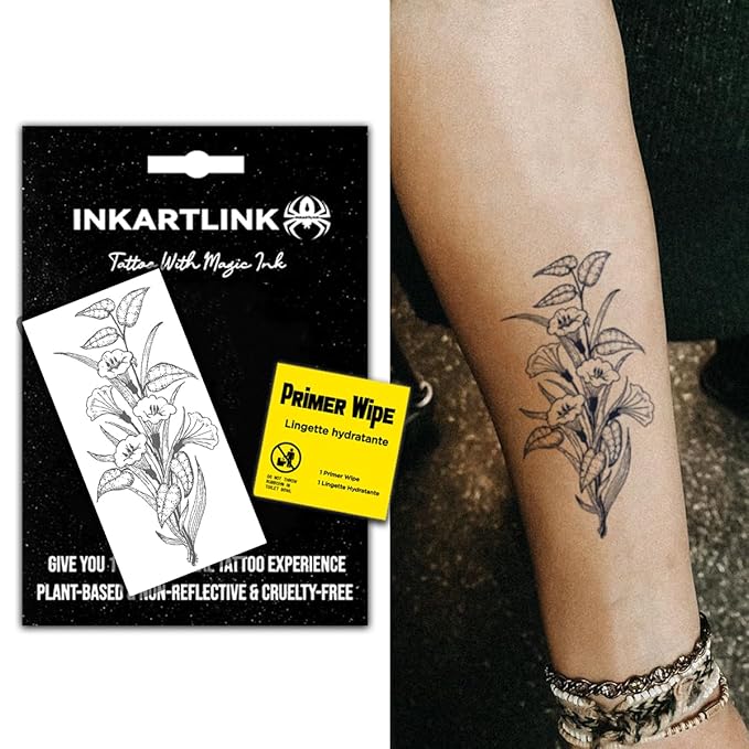 INKARTLINK Women's Semi-Permanent Floral Temporary Tattoos - Adult Art Design, Cruelty-Free, Waterproof, Non-Reflective (Morning Flower)