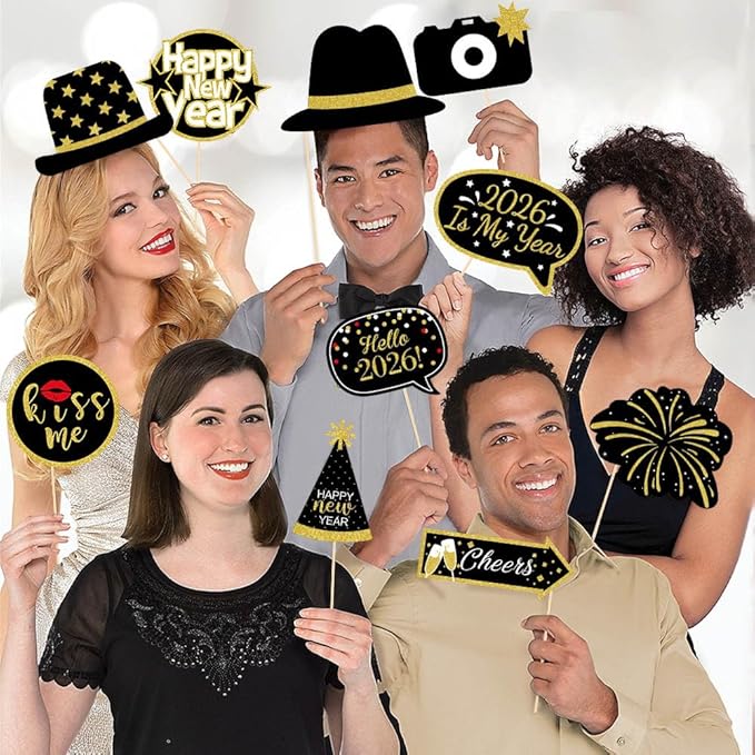 New Year’s Photo Booth Props 2026 – Pack of 35, Nye | Eve Party Supplies Happy Year Decorations