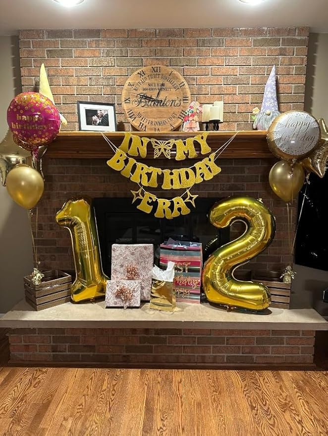 Gold 40 Inch Big Number Balloon Birthday Decoration, Number 12 Helium Balloon 12 Twelve Celebration, Boy Girl Baby Anniversary Party Graduations Supplies Decorations