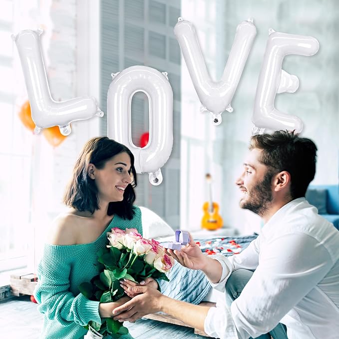 52 Pcs White Letter Balloons,16 Inch Foil Alphabet Letter Balloons,Letter A-Z Balloon Banner Custom Phrase Balloon for Birthday Party Wedding Anniversary Decoration (White 52pcs)