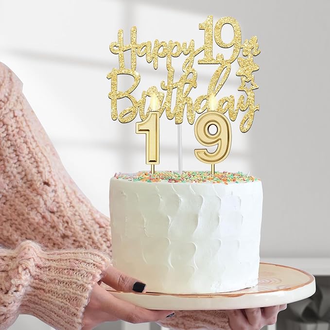 19th Birthday Decorations for Girls Gold with 19th Birthday Tiara and Sash, Cake Topper and Candles, Number Balloons, 19 Year Old Gifts for Girls