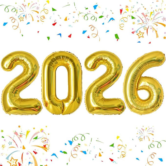 KALOR 42 Inch 2026 Gold Foil Mylar Number Balloons, Giant 2026 New Years Decorations for 2026 Happy New Year Eve and Graduations Party Supplies
