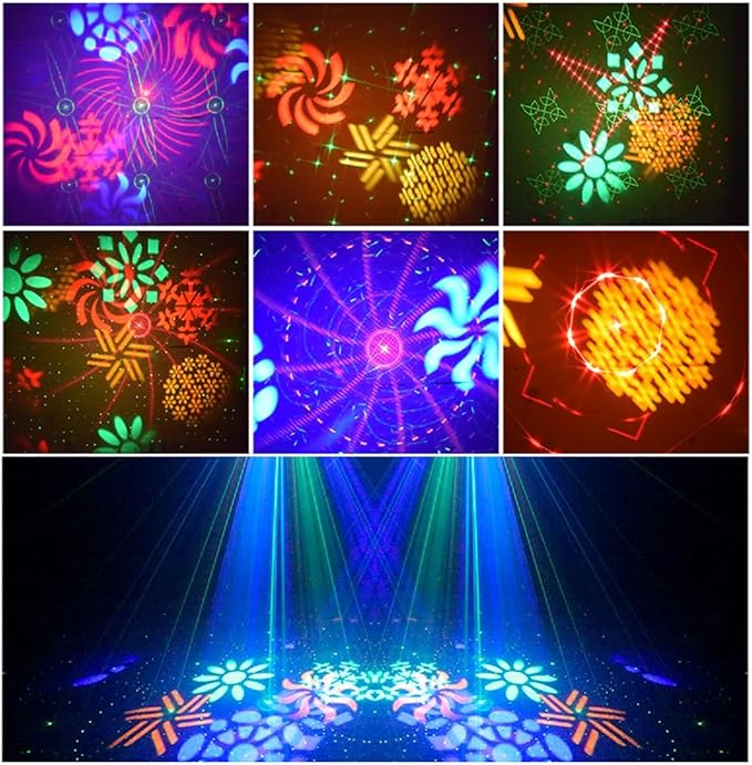 Party Lights DJ Disco Ball Light 5-in-1 Laser Strobe Projection Light DMX Control Sound Activation and Remote Control Live Performance Family Gathering, Club, bar, Karaoke, Birthday Holiday Carnival