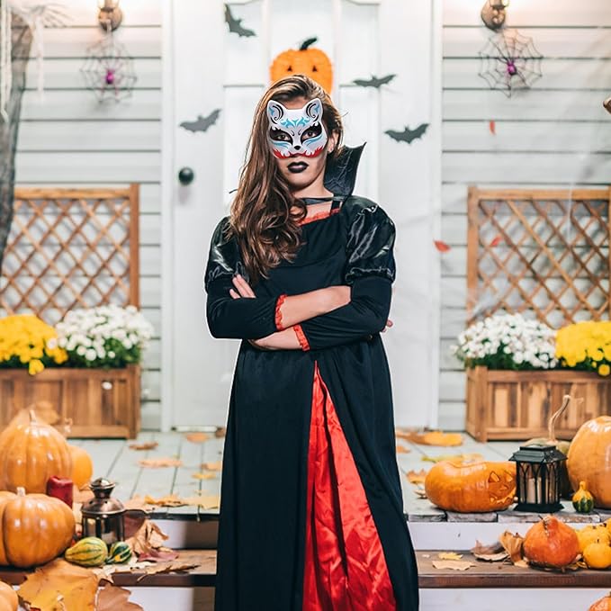 12 Pack White Fox Masks – DIY Blank Animal Face Mask with Elastic Strap for Halloween, Masquerade, Cosplay, School Drama, Painting Craft and Party Decorations