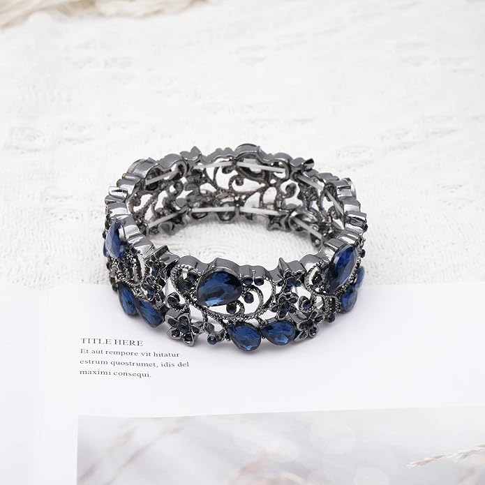 CSY Elegant Crystal Costume Jewelry Sets Flower Bridal Necklace Earrings Stretch Bangle Set for Bride Bridesmaid Wedding Dress Accessories