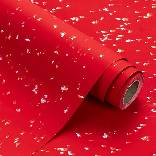 WRAPAHOLIC Red Wrapping Paper Roll - Mini Roll - 17 Inch x 16.5 Feet - Gold Red Christmas Wrapping Paper with Silky Touch Perfect for Christmas, Birthday, Wedding, Baby Shower, Holiday