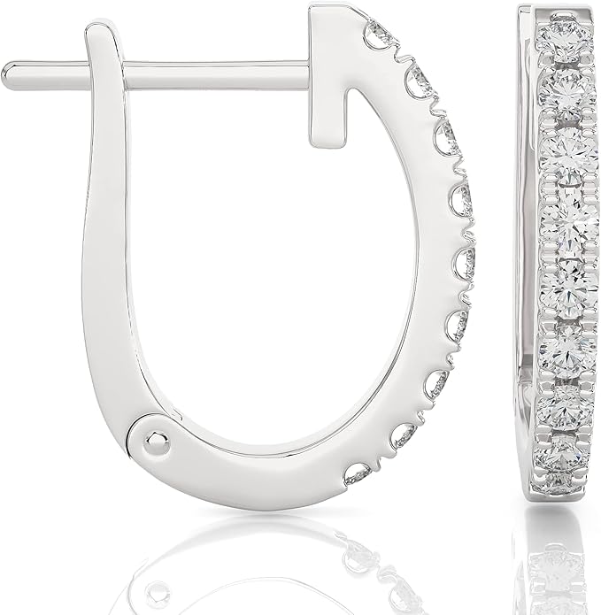 1/5 to 3/4 Carat Diamond Huggie Hoop Earrings for Women in 14k White or Yellow Gold (F-G, SI2-I1, cttw) with Hinge and Notched Post by Privosa Fine Jewelry