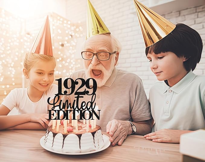 Limited EDITION 1929 Cake Topper - Black Glitter Happy 96th Birthday Party Cake Decoration Supplies, Cheer to 96 Years Cake Bunting Decor for 96th Birthday Party Photo Booth Props
