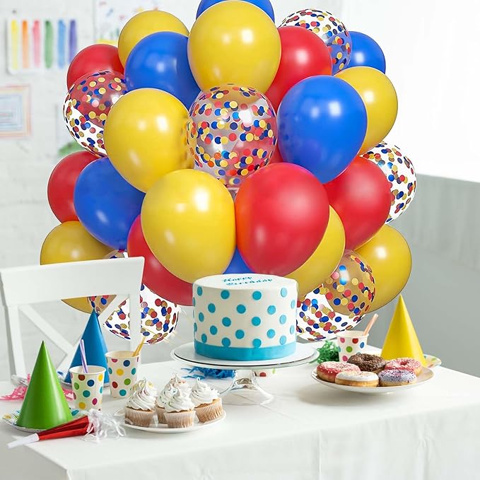 60PCS Red Blue and Yellow Balloons,10 inch Yellow Red and Blue Balloon Arch Kit Carnival Party Decorations,Suitable for Carnival Circus Theme Birthday Party Decorations
