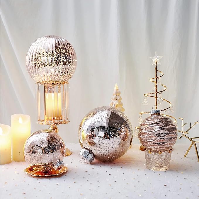 Large Christmas Ball Ornaments, Oversized Shatterproof Plastic Decorative Hanging Mercury Ornaments Ball for Xmas Holiday Party Decorations (Rose Gold, 6.0")