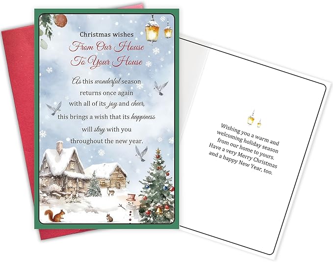 Christmas Card for Neighbors, Friends & Family, Holiday Greeting Card with Heartfelt Merry Christmas and Happy New Year Wishes, From Our House To Your House