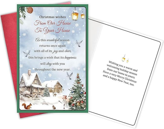 Christmas Card for Neighbors, Friends & Family, Holiday Greeting Card with Heartfelt Merry Christmas and Happy New Year Wishes, From Our House To Your House