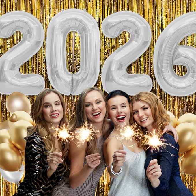 2026 Balloons, 40 Inch Foil Number Balloons, 2026 Balloon Numbers, Number Balloon for New Year Eve Festival Christmas Birthday Wedding Anniversary Party Supplies, New Years Decorations Silver
