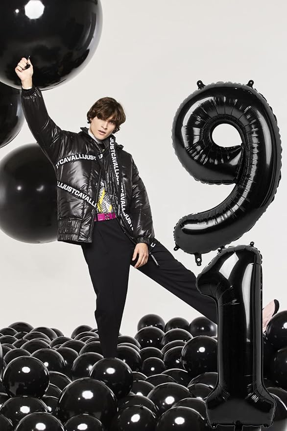 40 Inch Black Number Balloon, Reusable Foil Helium Balloon for Birthday Decorations, Party Décor, Graduations, Anniversary, Photo Shoot, Number 9, Unisex, 1 Piece