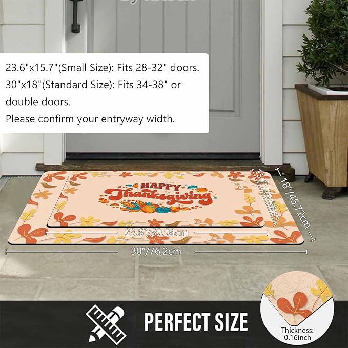 Fall Welcome Maple Leafs Decorative Door Mat, Autumn Thanksgiving Doormat for Indoor Outdoor Entrance Floor Mats,Fall Pumpkins Non Slip Harvest Vintage Decor Rubber Welcome Mats 16" x 24" Inch