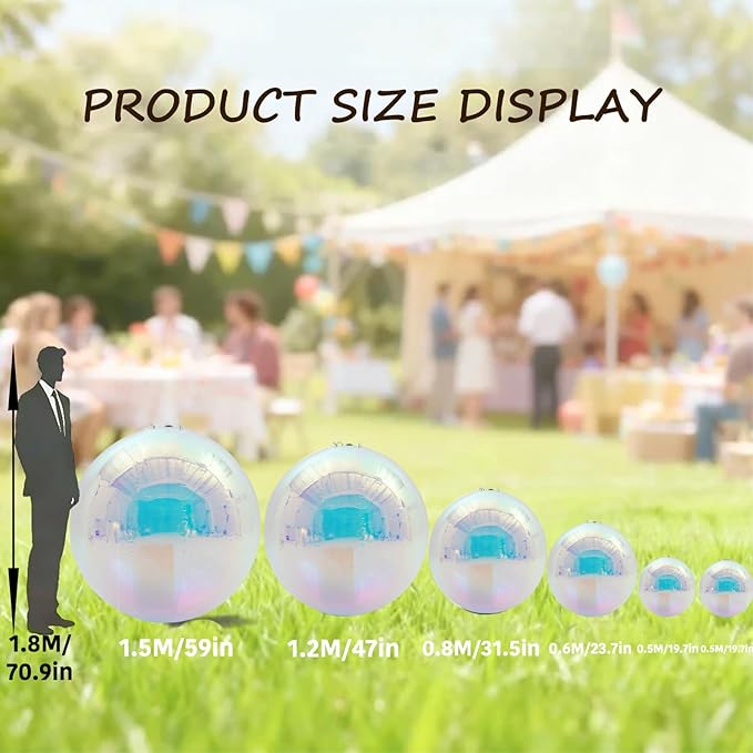 6PCS Iridescent Inflatable Mirror Ball,Big Shiny Balls Inflatable,Reusable PVC Mirror Balls,Large Hanging Balloon Disco Ball with Air Pump for Wedding Event Birthday Party Decor