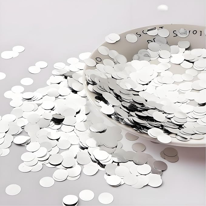 Silver Round Foil Confetti Beautiful Metallic Table Confetti Glitter for Fill Balloons, Wedding,Birthday, Party,Festival Decoration(8000PCS)