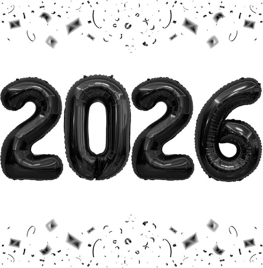 2026 Balloons, 40 Inch 2026 Number Balloons Black 2026 Balloon Large Foil New Year Balloon Numbers 2026 Mylar Baloons for Birthday Christmas Graduation New Years Eve Party Supplies Decorations