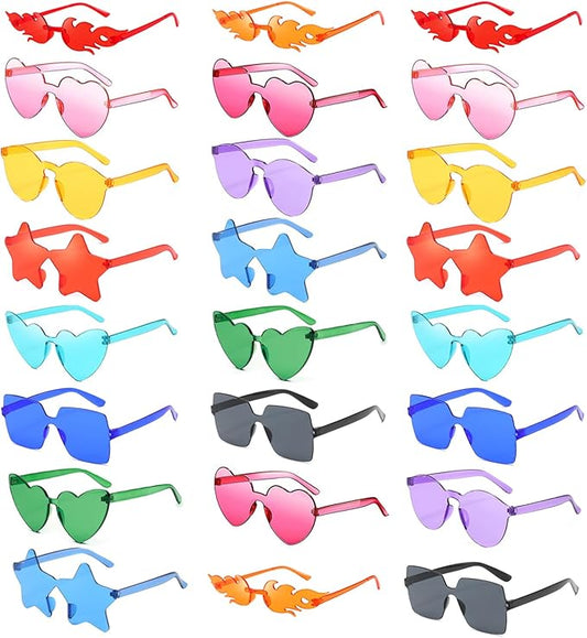 Pibupibu 12/24 Pack Fun Mixed Rimless Party Glasses Bulk, Colorful Funny Sunglasses Set for Bachelor Party Favors