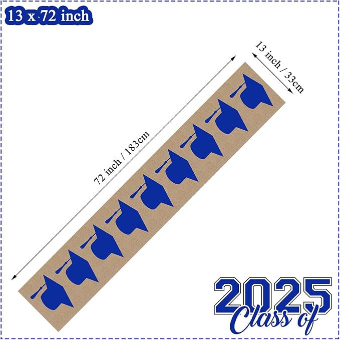 Burlap Graduation Table Runner 72 Inch - Rustic Decorations for Tabletop Centerpiece Decor Idea 2022 Party Supplies Cloth (Navy Blue) 1