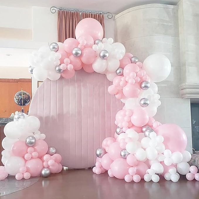 Bow Pink Balloon Arch Kit - Pearl & Clear Balloons (260 Pieces) for Girl's Birthday or Baby Shower