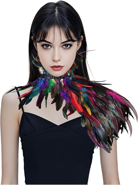 Gothic Natural Feather Shrug Feather Shawl Wrap Cape Victorian Collar for Halloween Cosplay Party Costume Accessories