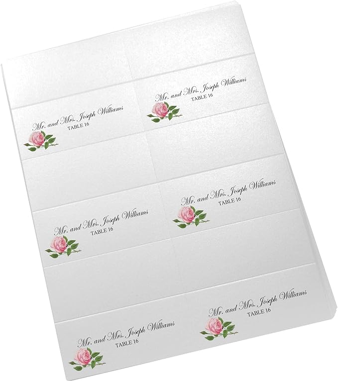 Pink Tea Rose Printable Place Cards, Set of 60 (10 Sheets), Laser & Inkjet Printers - Wedding, Party, Dinner, and Special Events - Made in the USA