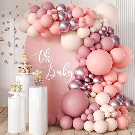 Dusty Pink Balloon Arch Kit, 166Pcs Pastel Nude Light Pink Metallic Balloons Garland for Wedding Bridal Baby Shower Princess Girl Women Birthday Party Decorations