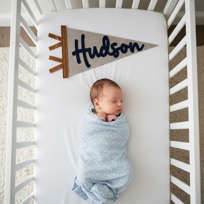 Personalized Name Pennant Flag, Custom Felt Nursery Wall Banner for Kids Room Decor, Handmade Felt Baby Name Banner Hinging Sign for Bedroom Dorm Home, Baby Shower Birthday Gift for Boys & Girls