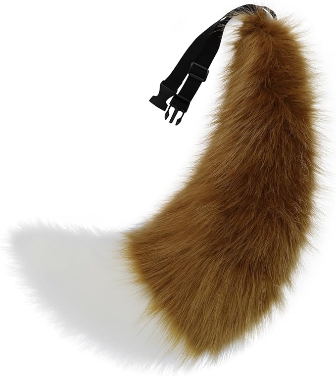 Adolala Faux Fur Wolf Fox Tail with Adjustable Elastic Belt Halloween Cosplay Costume Accessory