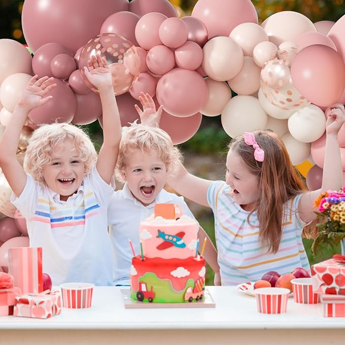 Amandir 173Pcs Dusty Rose Pink Nude Balloon Garland Arch Kit, 18In Retro Blush Peach Mauve White Sand Gold Confetti Balloons for Girl Baby Shower Wedding Boho Birthday Party Decorations