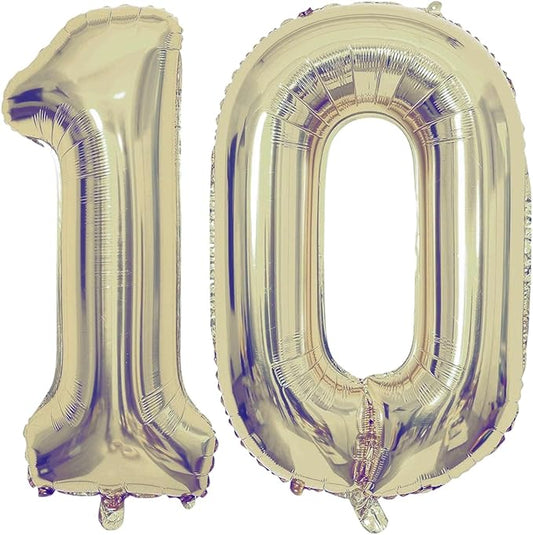 Champagne Gold 10 Number Balloons, 40 Inch Giant Number 10 Balloons Foil Mylar Helium Light Gold Number Balloons for 10th Birthday Party Supplies Anniversary Event Celebration Decorations