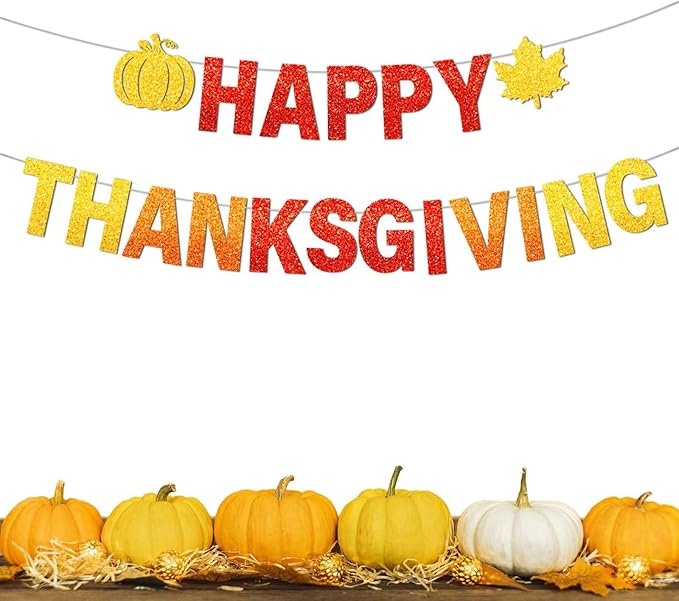 Happy Thanksgiving Decorations Orange Fall Banner Hanging Streamer Autumn Harvest Theme Party Decor for Mantle Fireplace
