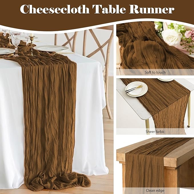 2 Pack 10 Ft Cheesecloth Table Runner Dark Brown Gauze Long Table Runners Boho Gauze Cheese Cloth Table Runner Rustic Sheer Runner for Wedding Party Table Decor ( 35 x 120 Inch )