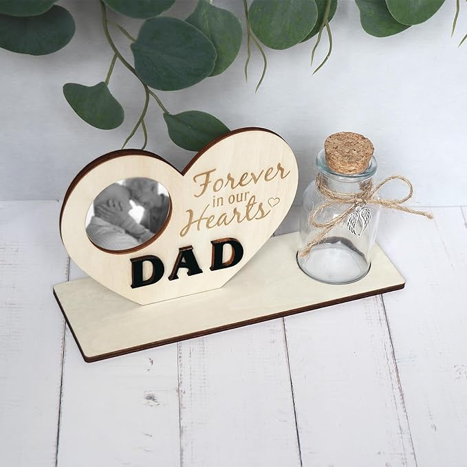 Personalized Loss of Loved One Photo Frame Memorial，Custom lock of Hair Keepsake Jar,Remembrance，Bereavement,Sympathy Gift for Lost Mom, Dad， Friends, Sisters, Grandparents (dad H2)