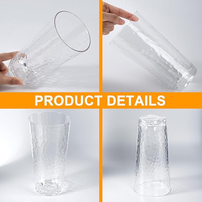 KX-WARE 26-ounce Acrylic Highball Glasses Plastic Tumbler Larger Drinking Glasses, set of 6 Clear