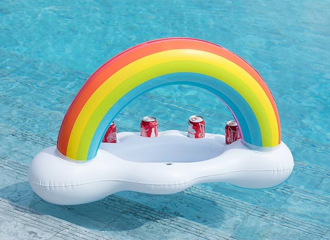 Jasonwell Inflatable Pool Party Cooler - Rainbow Cloud Drink Holder Luau Hawaiian Tropical Beach Themed Birthday Easter Party Decorations Favors Outdoor Decor Pool Games Set for Kids Adults