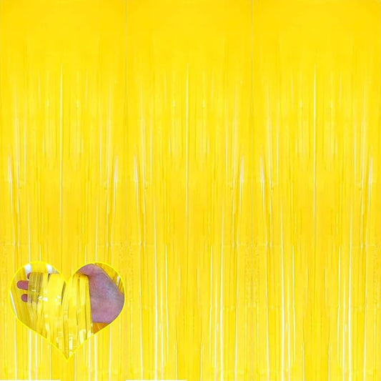 4 Pack New Yellow Fringe Curtain Backdrop, 3.2Ft x 9.8Ft Metallic Tinsel Foil Fringe Streamers Curtains Background for Photo Booth Birthday Wedding Baby Shower Party Thanksgiving Christmas Decorations