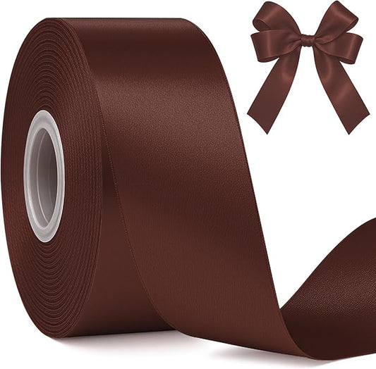 Fullive 1 1/2 Inch Brown Ribbon, 30 Yards Ribbon for Gift Wrapping, Polyester Ribbons for Flower Bouquet for Birthday Holiday Christmas Decorations DIY Bows Wrapping Bouquet Floral Arrangements